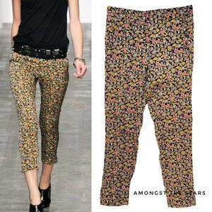 rag & bone Ditsy Floral Silk Pedal Pusher Black Pants
